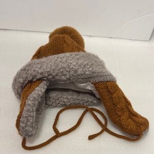 Cozy Brown & Gray Women’s Winter Hat with Ear Flaps 9” width. No tags.